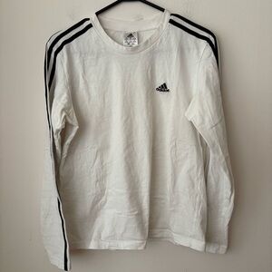 Adidas White Long Sleeve Shirt with Black Stripes